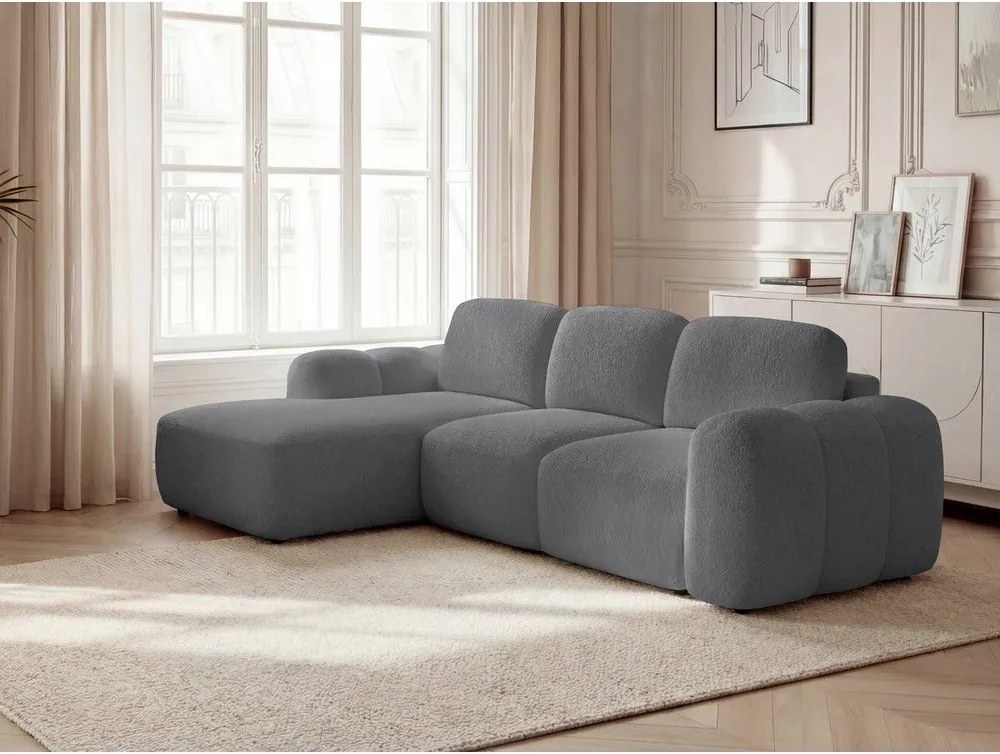Сив сгъваем/с място за съхранение ъглов диван от прежда с примки от букле (ляв ъгъл) Montaigne – Bobochic Paris