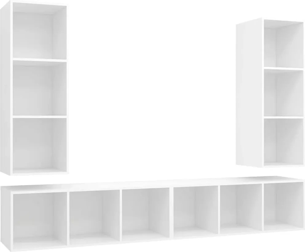 3079880 vidaXL ТВ шкафове за стенен монтаж, 4 бр, бели, инженерно дърво