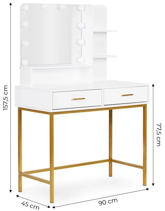 Голяма козметична тоалетка с LED огледало и странични рафтове