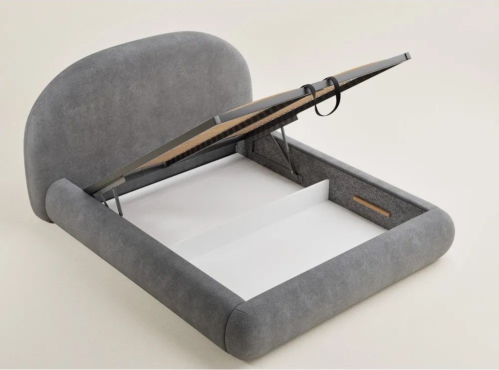 Сиво двойно легло 160x200 cm тапицирано с място за съхранение с включена подматрачна рамка Maumere – Maison de Rêve