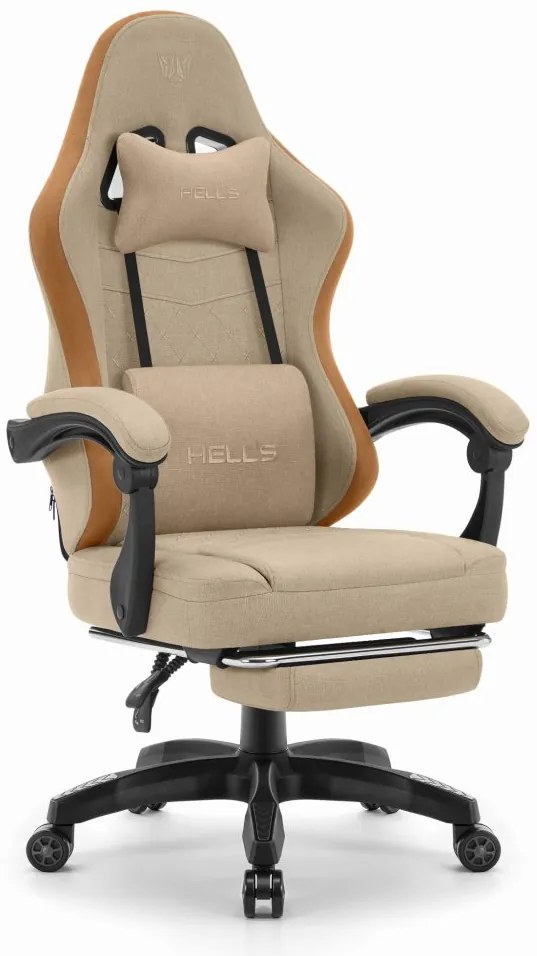 Удобен геймърски и офис стол HC-1015 с поставка за крака - бежов