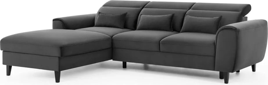 Тъмносив кадифен разтегателен ъглов диван с място за съхранение (ляв ъгъл) Foble – ELTAP