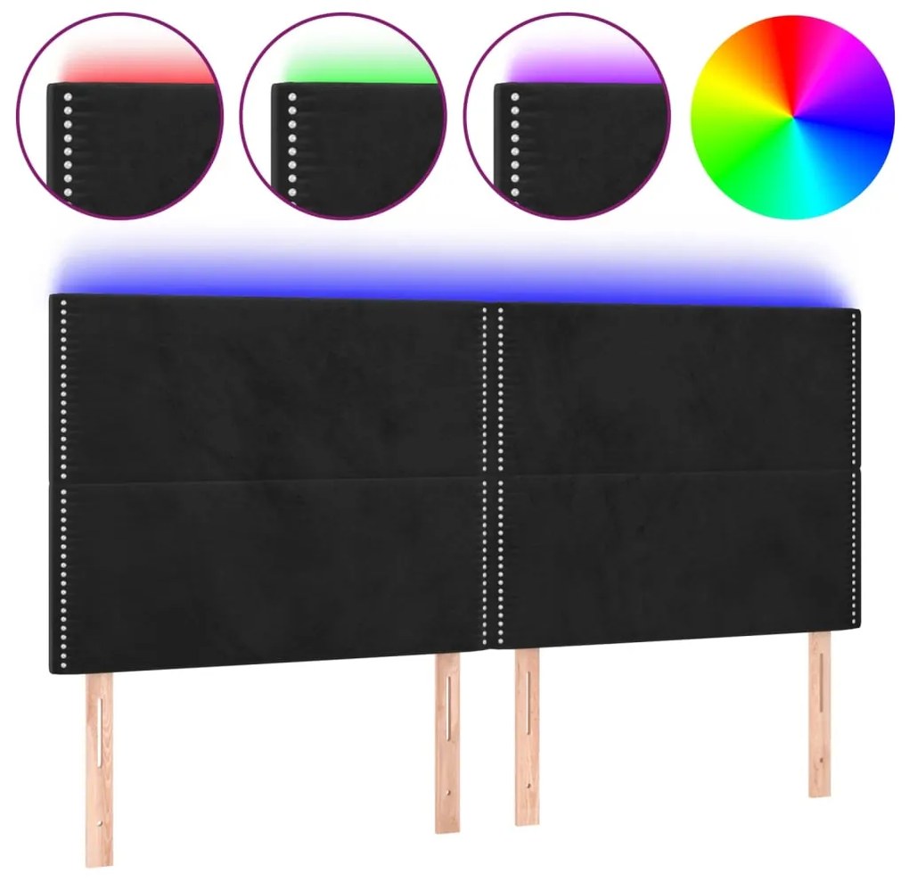 3122346 vidaXL LED горна табла за легло, черна, 180x5x118/128 см, кадифе