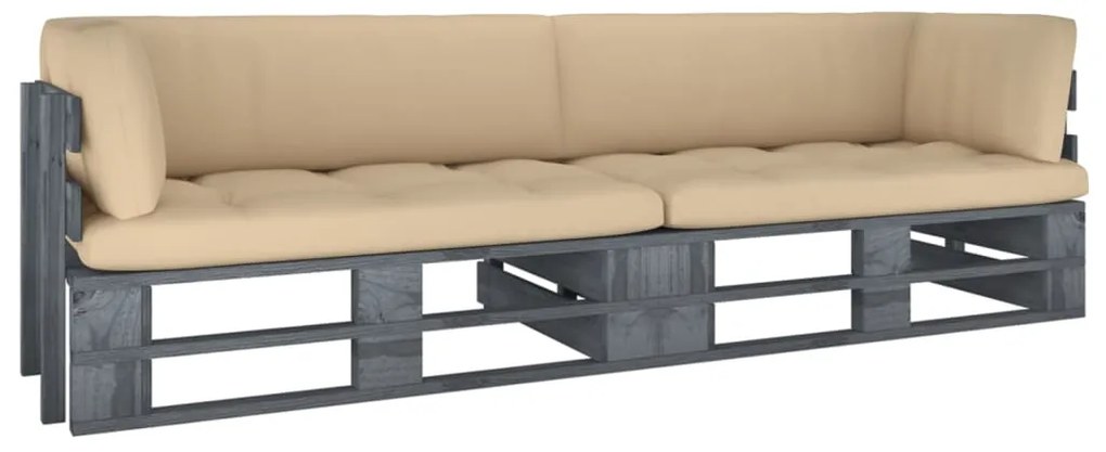 3066628 vidaXL 2-местен палетен диван с възглавници бор със сива импрегнация