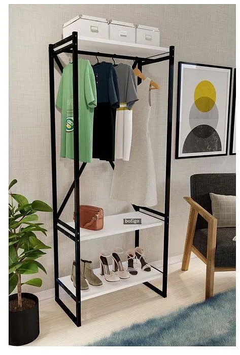 Портманто Metal Coat Stand&#44 Shoe Rack - бял