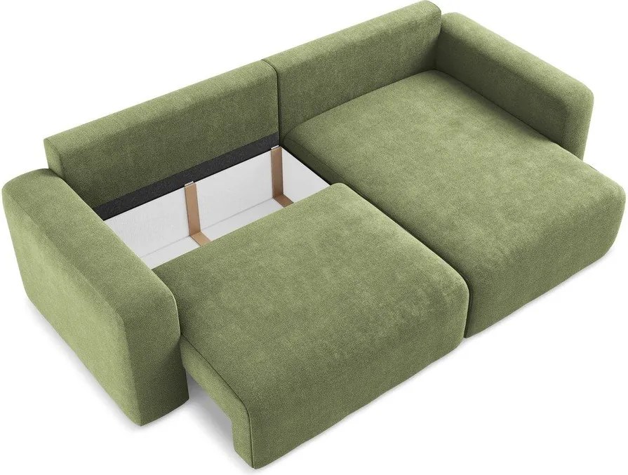 Зелен шенилов сгъваем/с място за съхранение ъглов диван (десен ъгъл) Kona – Makamii