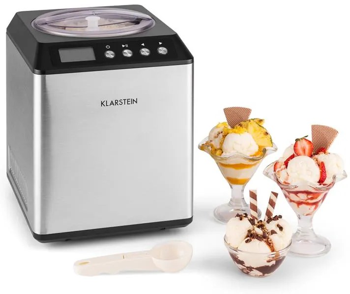 Klarstein Vanilla Sky, сладоледмашина с компресор, неръждаема стомана, 2 Л, 180 W, сребро