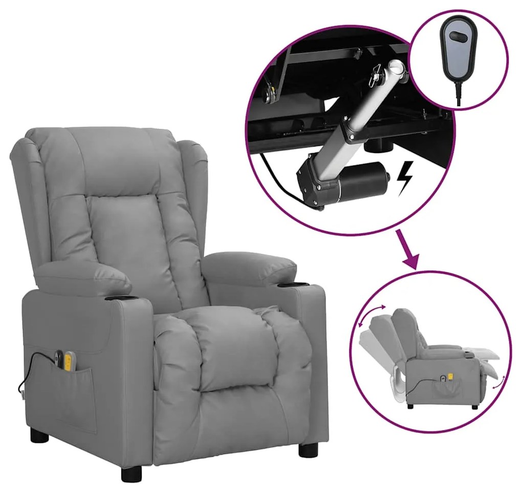 3098812 vidaXL Електрически масажен стол, сив, изкуствена кожа