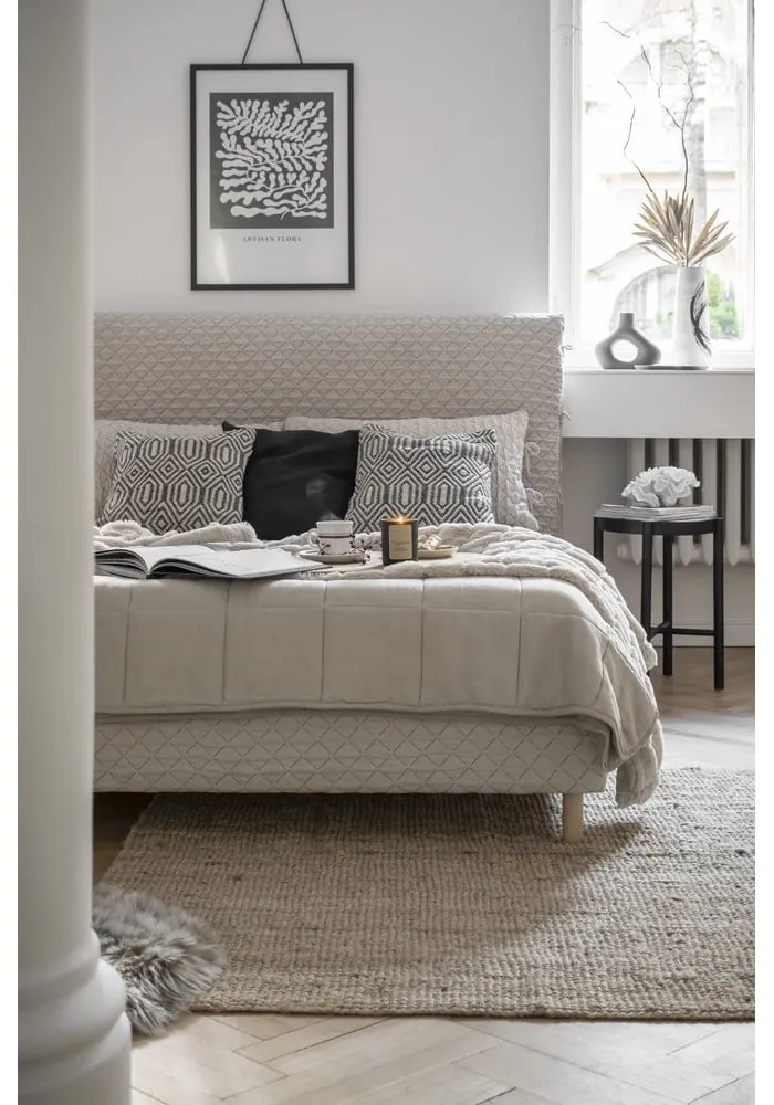 Бежово тапицирано двойно легло и решетка 180x200 cm Sleepy Luna - Miuform