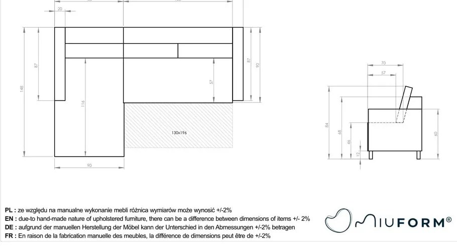 Тъмносин разтегателен ъглов диван от рипсено кадифе (ляв ъгъл) Lofty Lilly – Miuform