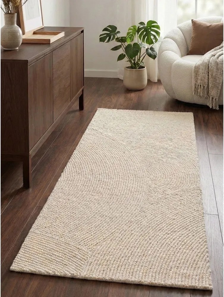 Ръчно изработена вълнена пътека в светло естествен цвят 80x300 cm Calmio – Hanse Home