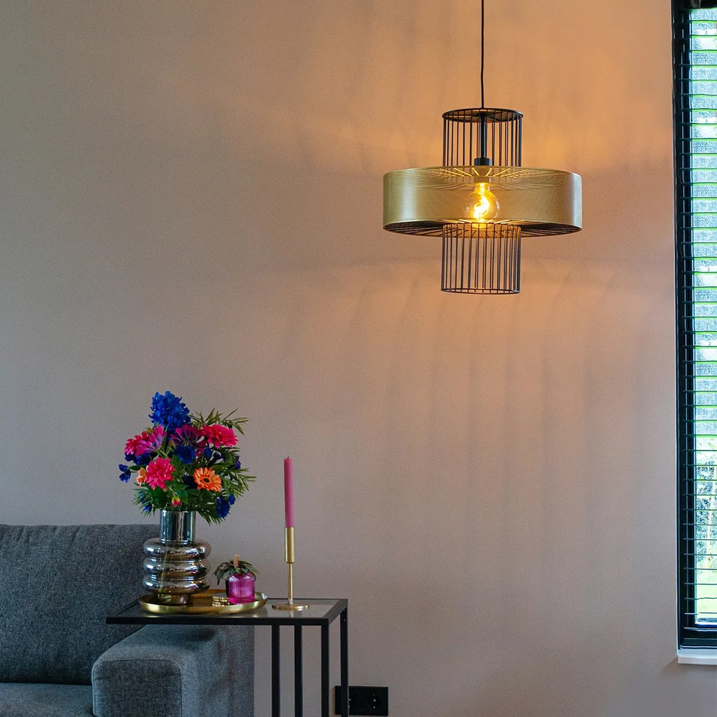 Интелигентен висящ аплик златен с черен 50 см с Wi-Fi G95 - Tess