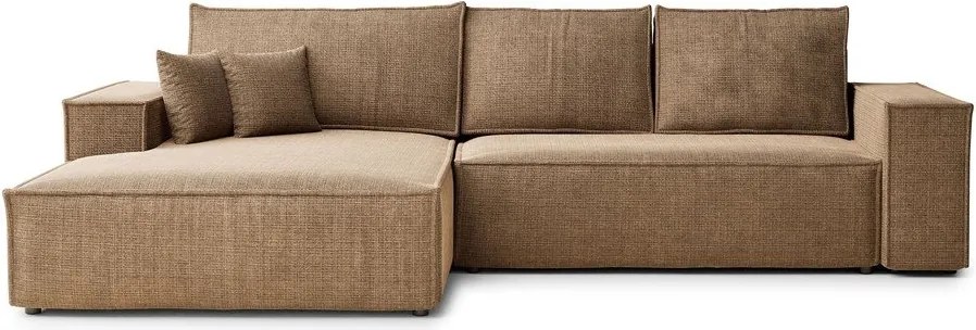 Светлокафяв шенилов сгъваем/с място за съхранение ъглов диван (ляв ъгъл) Maze – Maison de Rêve