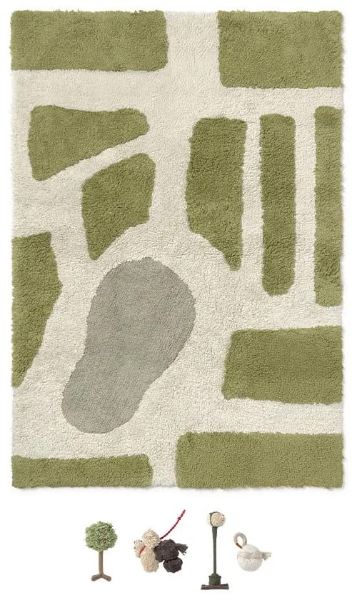 Памучно детско килимче за игра в зелен и кремав цвят 90x130 cm Hyde Park – Lorena Canals
