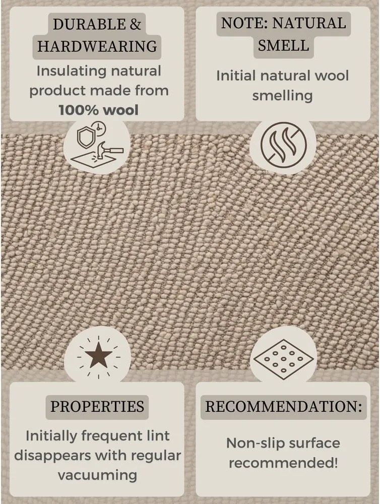 Бежова ръчно изработена вълнена пътека 80x200 cm Calmio – Hanse Home