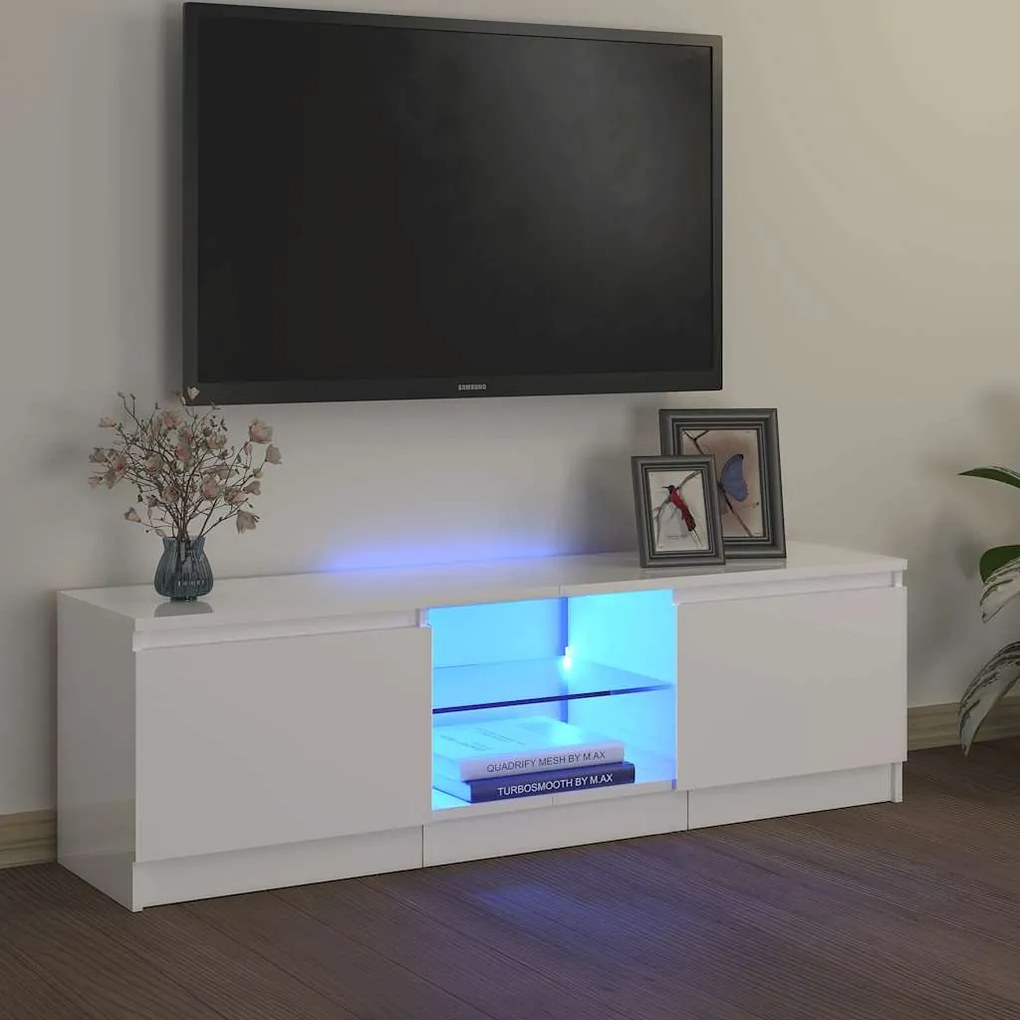 804289 vidaXL ТВ шкаф с LED осветление, бял гланц, 120x30x36 см
