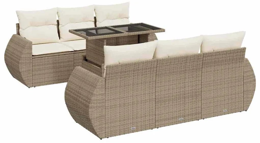 3326579 vidaXL Градински диван с възглавници, 7 части, бежов полиратан