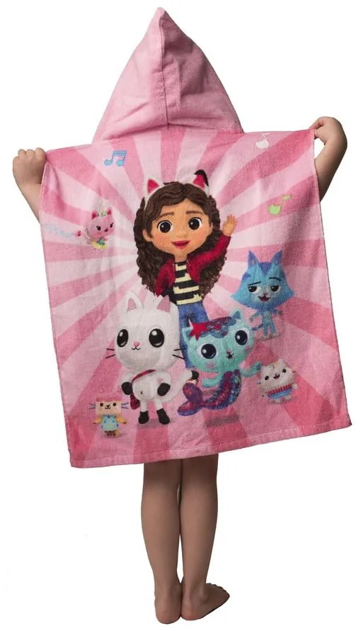 Розово памучно детско пончо размер 3-8 години Gabby´s Dollhouse – Jerry Fabrics