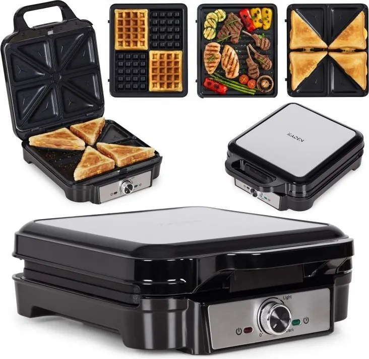 Уред за сандвичи 3в1 KADEN, 1200W, грил, тостер, черен, 28x35x10,5см