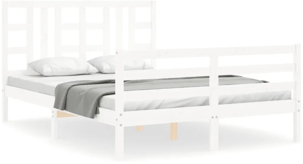 3193927 vidaXL Рамка за легло с табла бяла King Size масивно дърво