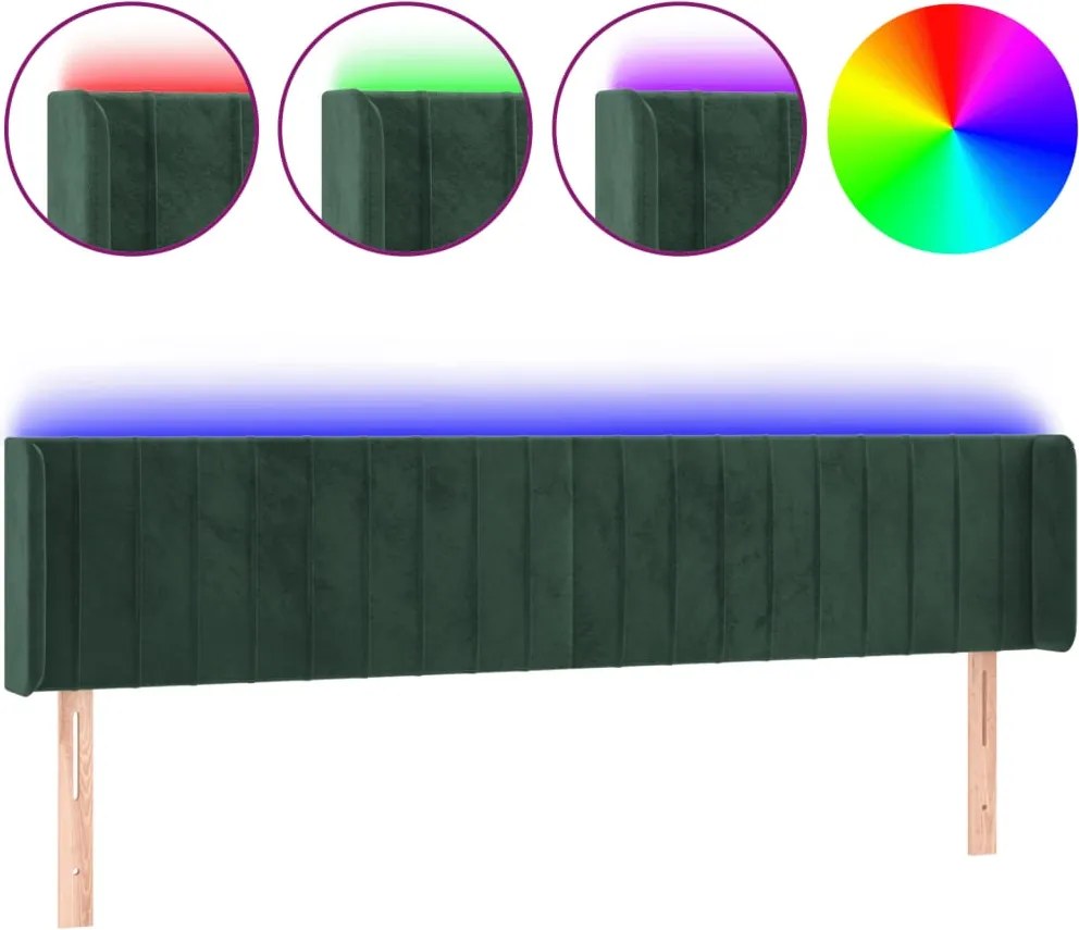 3123531 vidaXL LED горна табла за легло, тъмнозелена, 163x16x78/88 см, кадифе