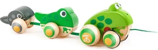 Hape - Дървена играчка за дърпане - Семейство жабки