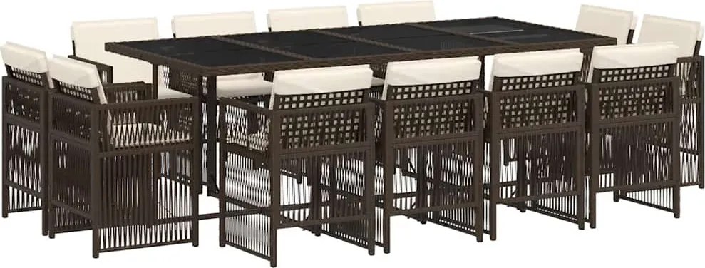 3211041 vidaXL Външен трапезен комплект 13 части с възглавници кафяв полиратан