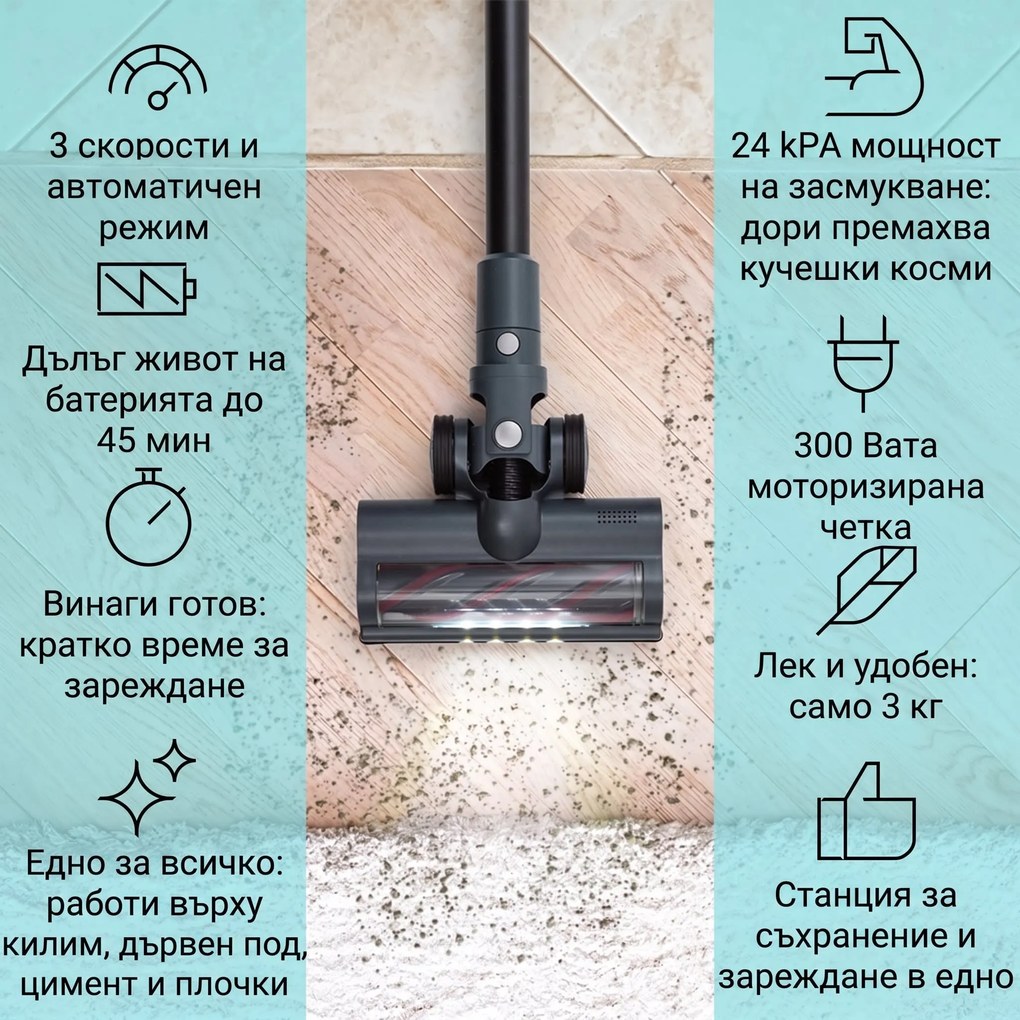 Klarstein LARMA, прахосмукачка, безжична, без торбичка, максимално време на работа 45 мин, LED