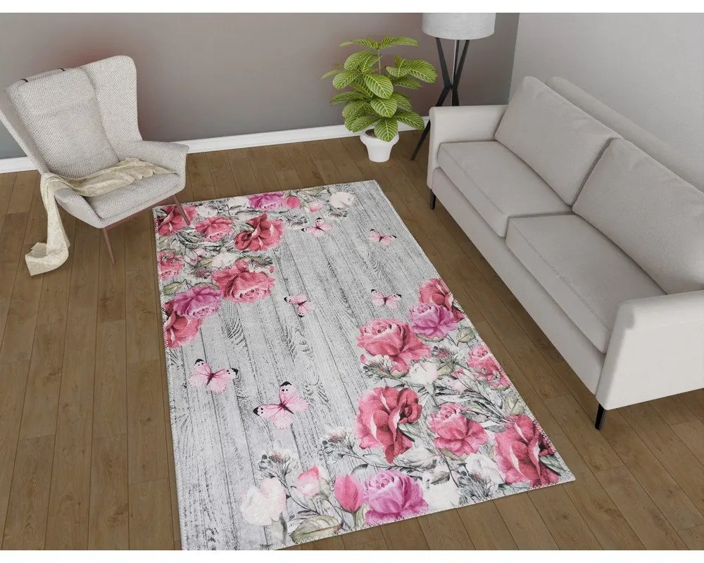 Розово-сива пътека подходяща за пране 80x200 cm Blooming Roses – Vitaus