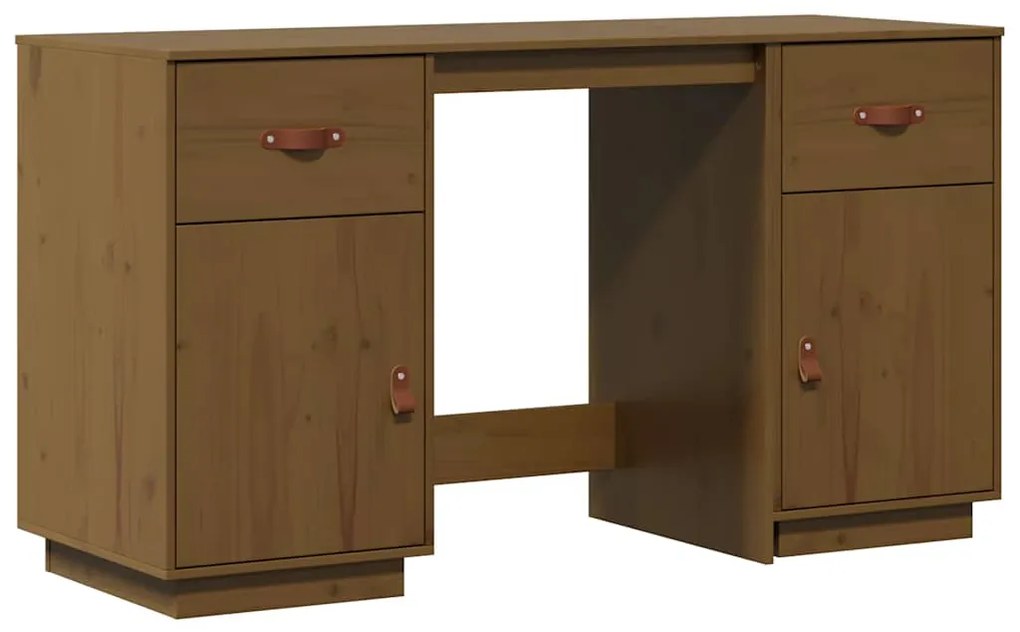 3107847 vidaXL Бюро с шкафове, mеденокафяв, 135x50x75 см, борово дърво масив