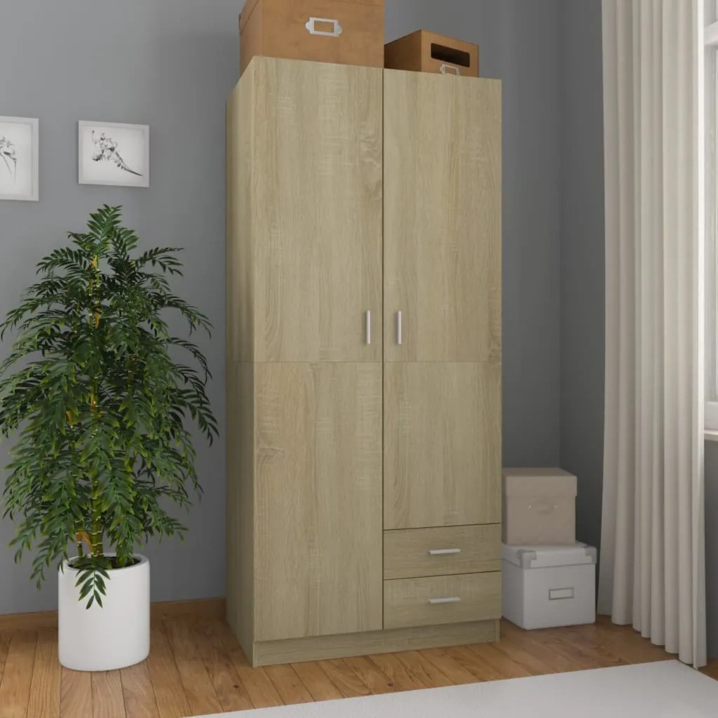800642 vidaXL Гардероб, дъб сонома, 80x52x180 см, инженерно дърво