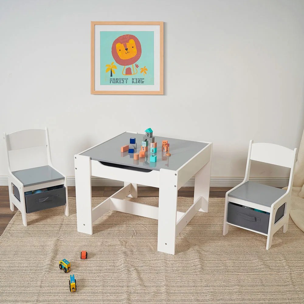 GINGER HOME К-кт дървена маса с 2 столчета 2в1 WHITE/GREY