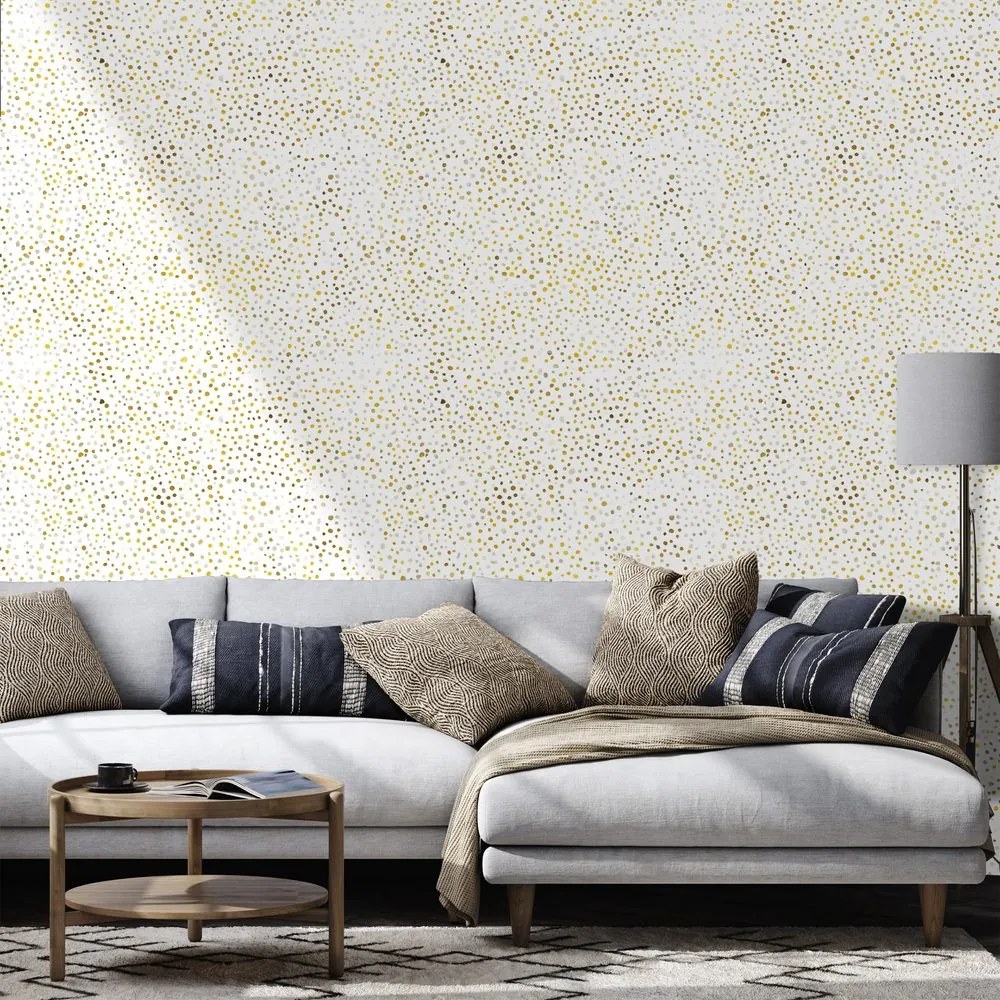 Самозалепващ тапет – Златни точки на бял фон