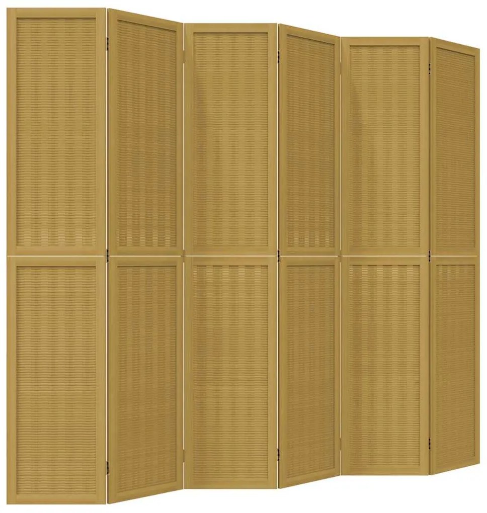 358827 vidaXL Разделител за стая, 6 панела, кафяв, дърво пауловния масив