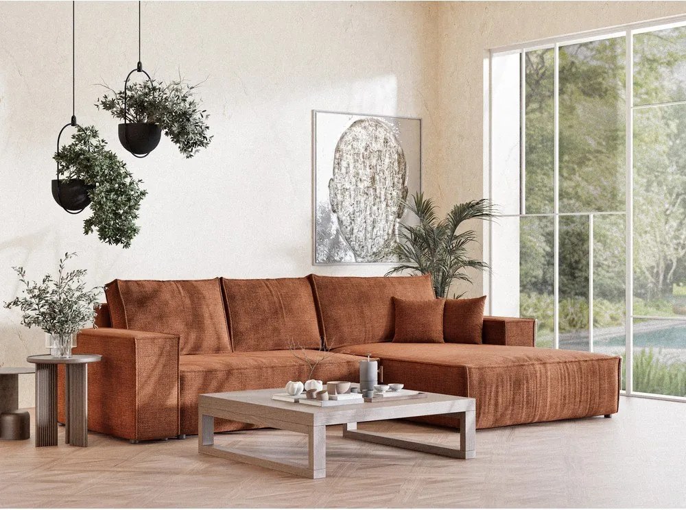 Шенилов сгъваем/с място за съхранение ъглов диван в меден цвят (десен ъгъл) Maze – Maison de Rêve