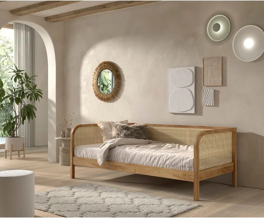 Единично легло от масивен дъб с включена подматрачна рамка в естествен цвят 90x200 cm Olive Captain Rotan – Vipack