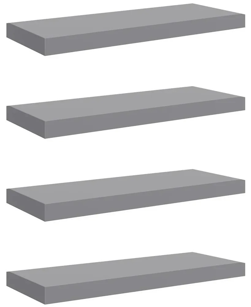 323855 vidaXL Окачени стенни рафтове, 4 бр, сиви, 60x23,5x3,8 см, МДФ