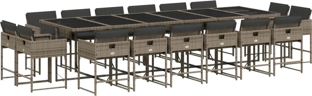 3211424 vidaXL Градински комплект с възглавници 17 части полиратан сив