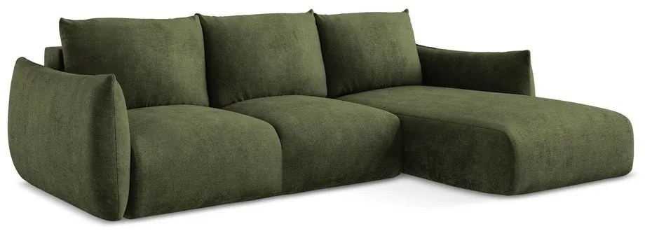 Зелен шенилов сгъваем ъглов диван (десен ъгъл) Leila – Makamii