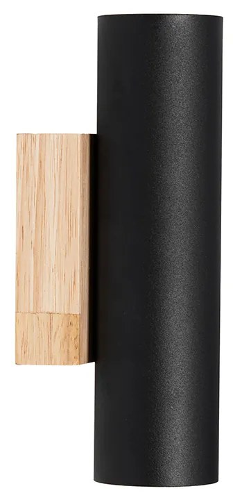Модерна стенна лампа черна с дърво 2 светлина - Jeana