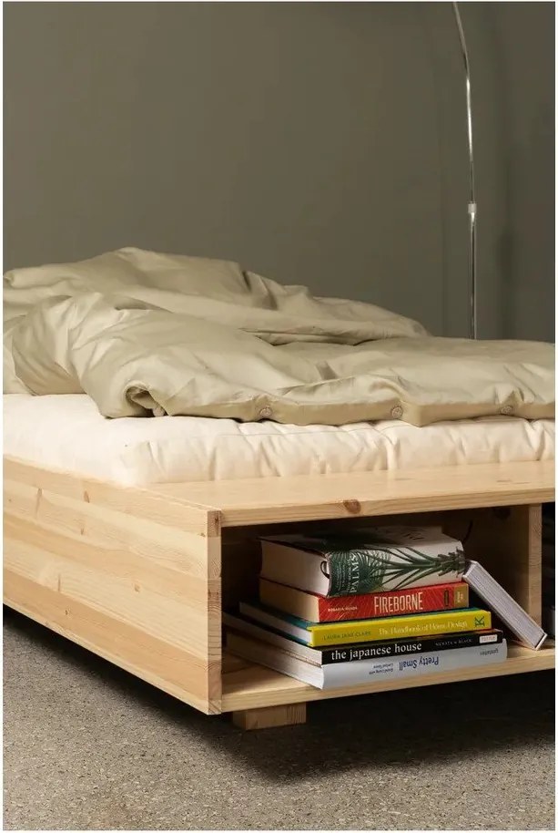 Единично легло 90x200 cm от масивен бор без табла с включена подматрачна рамка в естествен цвят Merge – Karup