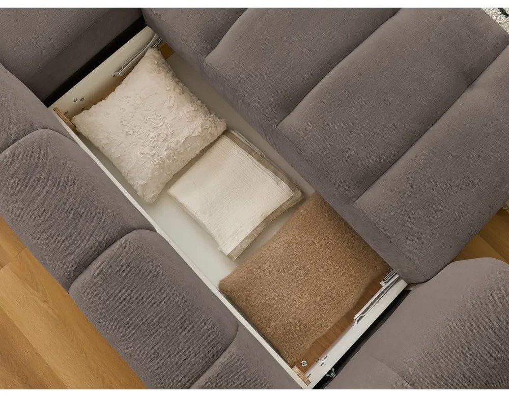 Кафяво-сив сгъваем/с място за съхранение ъглов диван (десен ъгъл) Fuji – Bobochic Paris