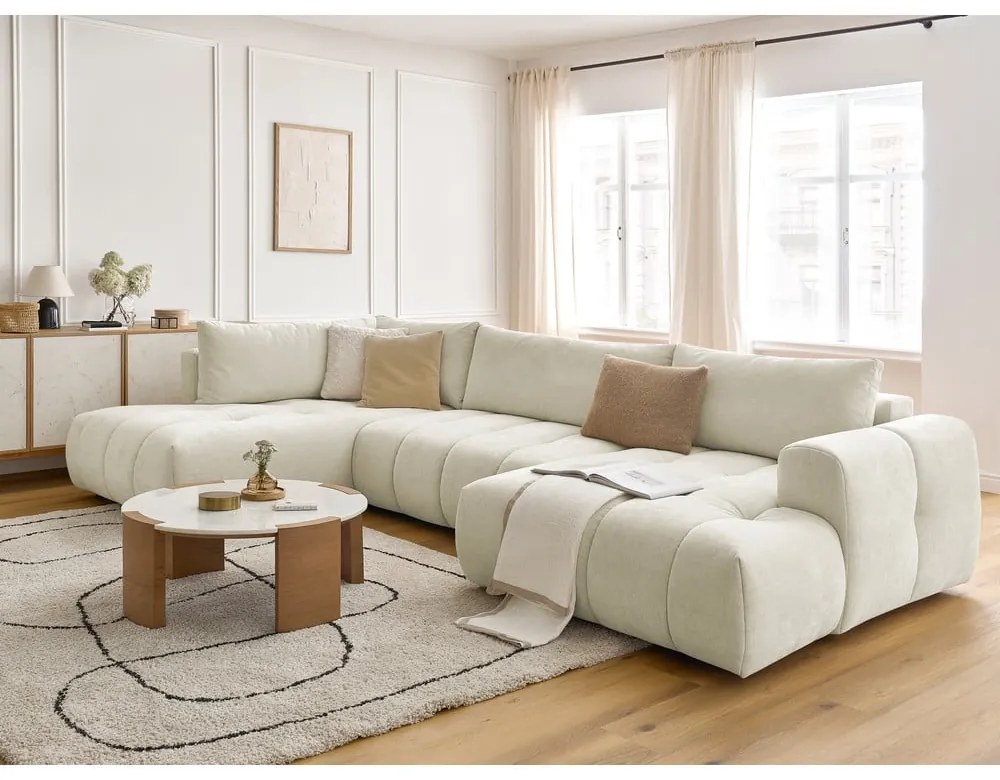 Бежов сгъваем/с място за съхранение ъглов диван (ляв ъгъл/U форма) Fuji – Bobochic Paris