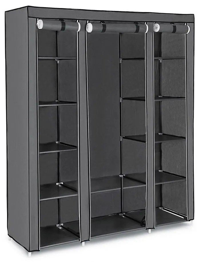 Текстилен гардероб за съхранение с рафтове и лост за дрехи MATIS 150x175 см сив