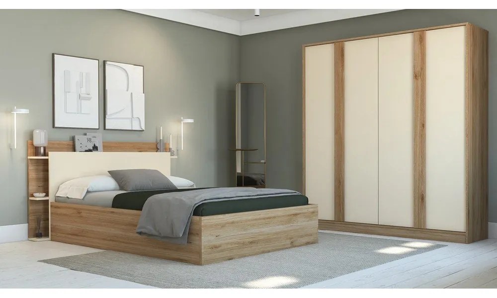 Кремаво-естествен гардероб от декор от дъб 180x197,5x53 cm Dennis – Marckeric