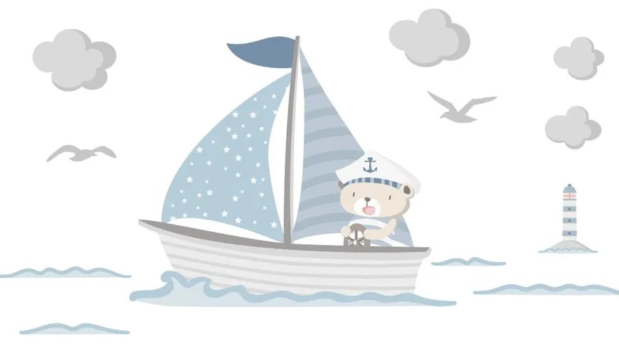 Сини детски стикери за стена Captain Teddy - Ambiance