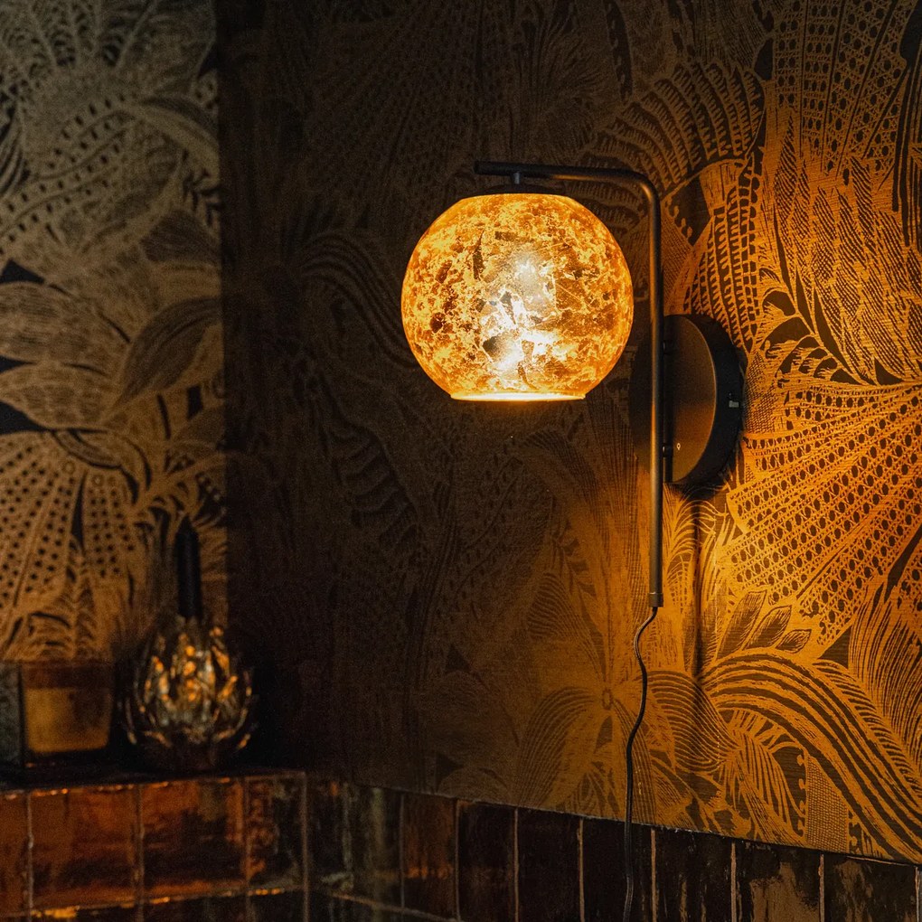 Дизайнерски стенен аплик черен със златно стъкло - Bert