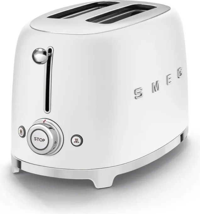 Тостер за хляб SMEG 50's Style TSF01WHMEU, 950W, 2 филии, 6 нива, Тавичка за трохи, Вграден кабел, Неръждаема стомана, Бял мат