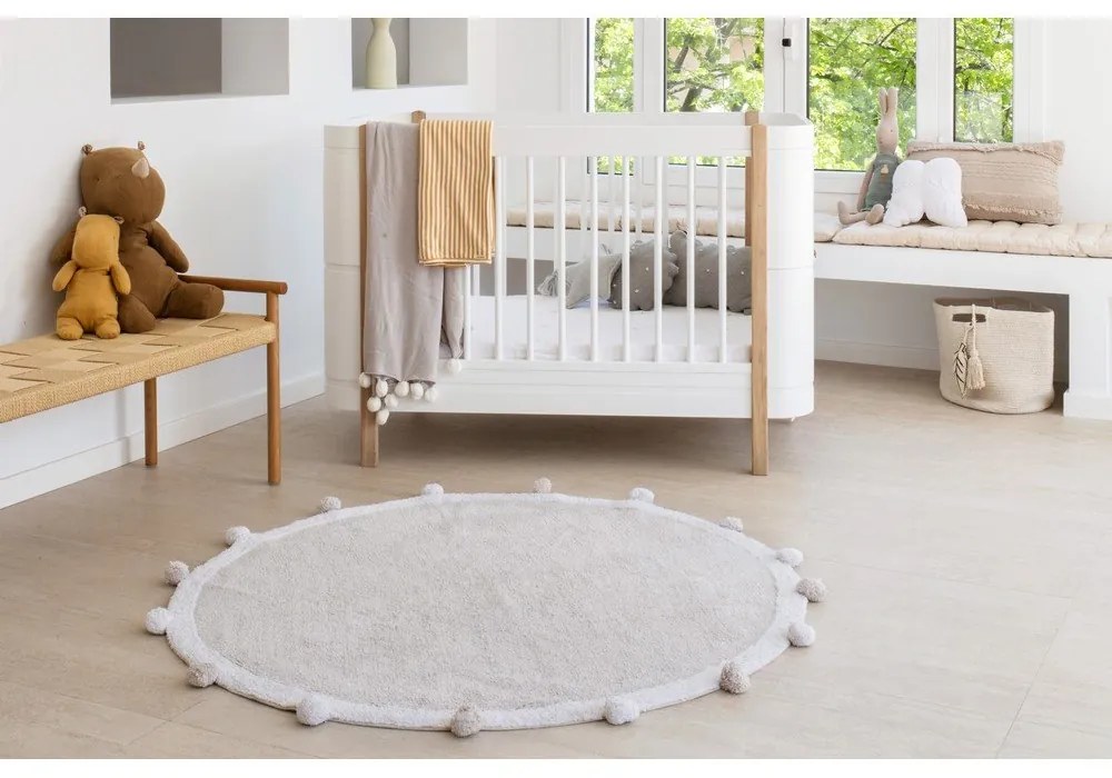 Светлосив ръчно изработен памучен детски килим подходящ за пране ø120 cm Bubbly – Lorena Canals