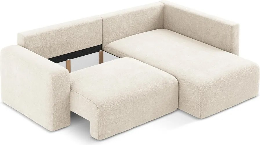 Кремав шенилов сгъваем/с място за съхранение ъглов диван (десен ъгъл/L форма) Kona – Makamii